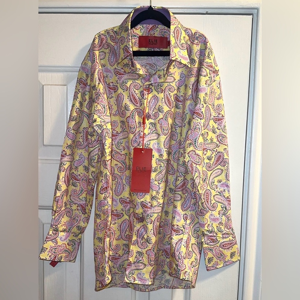 Elie Balleh Boys Slim Fit Yellow Paisley Button-Up Shirt